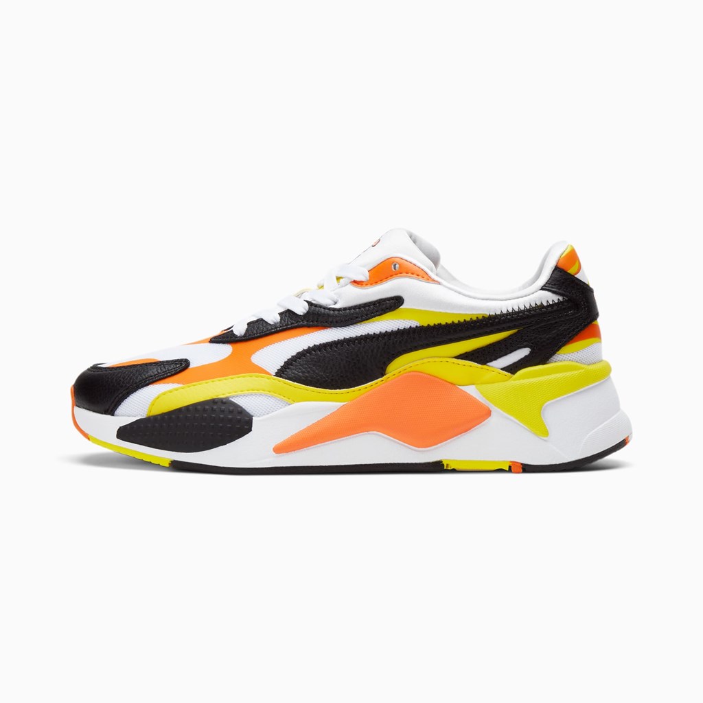 Baskets Puma RS-X³ Court Crush Homme Blanche Noir Jaune | JEVPH6095