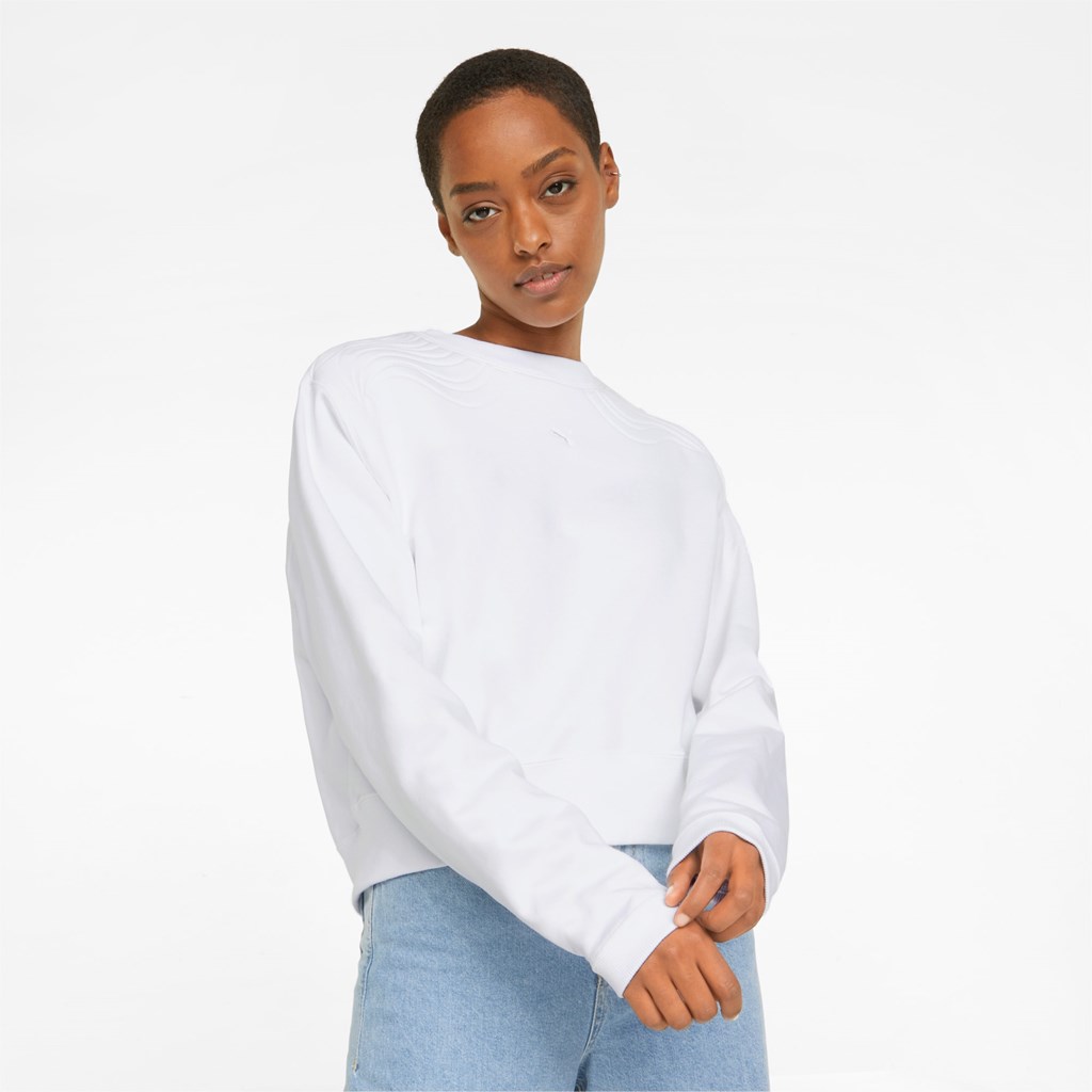 Chandails Puma Snow Tiger Boxy Crew Neck Femme Blanche | EVAPZ2983