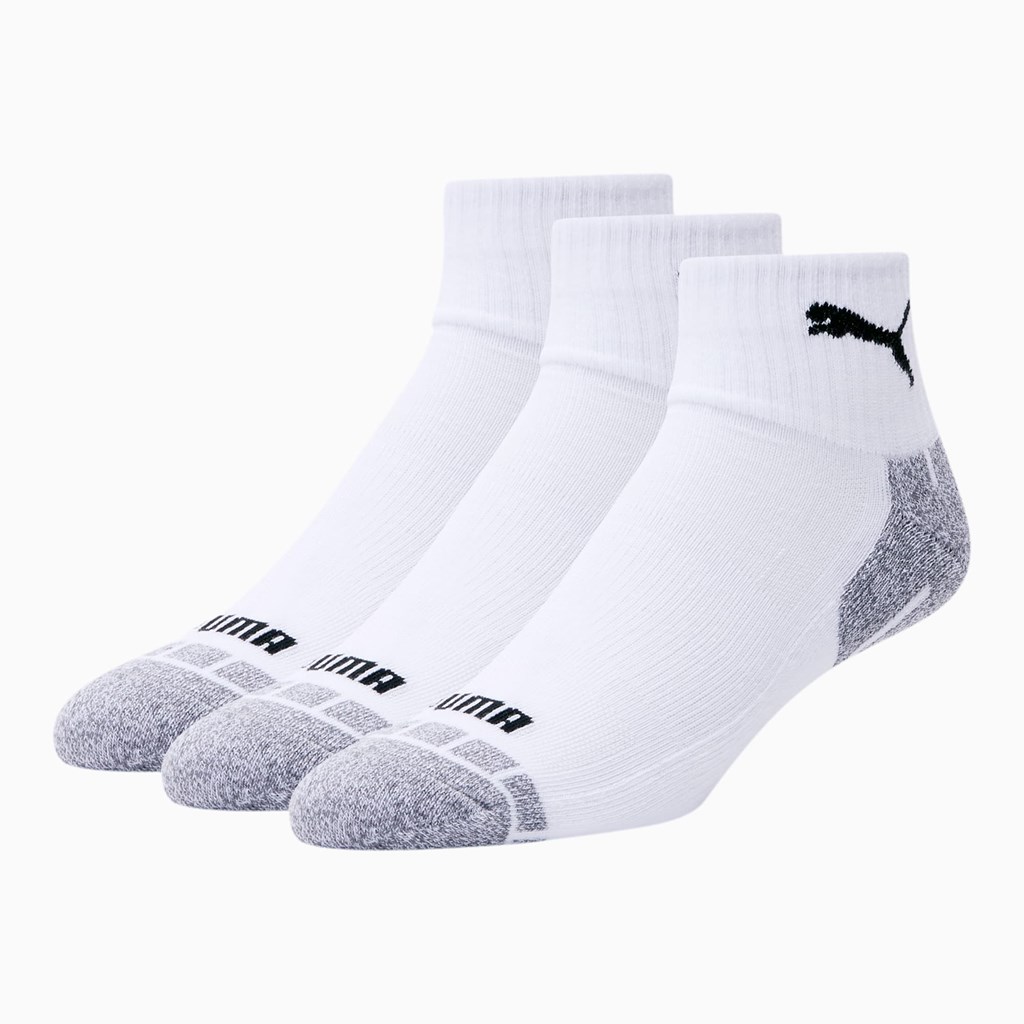 Chaussettes Puma Quarter Crew Cat [3 Pack] Homme Blanche Noir | RHSIY4638