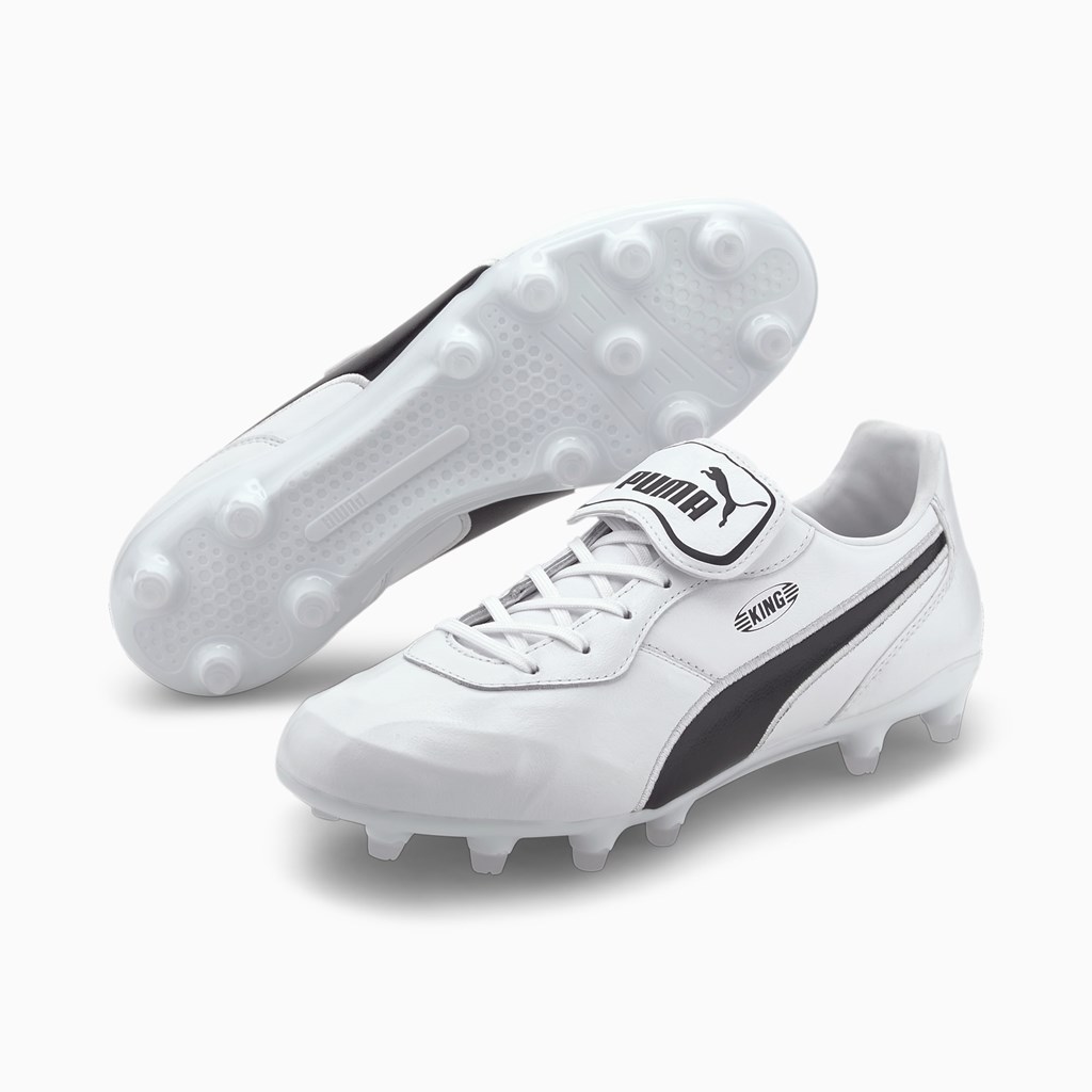 Crampons de Foot Puma King Top FG Homme Blanche Noir Blanche | SERHF1495