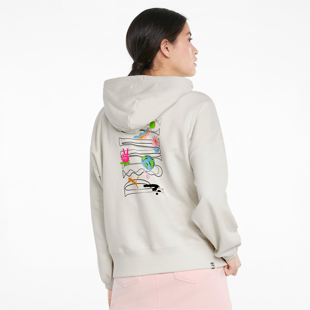 Sweat À Capuche Puma Downtown Graphic Femme Ivory Glow | 6502734-DM