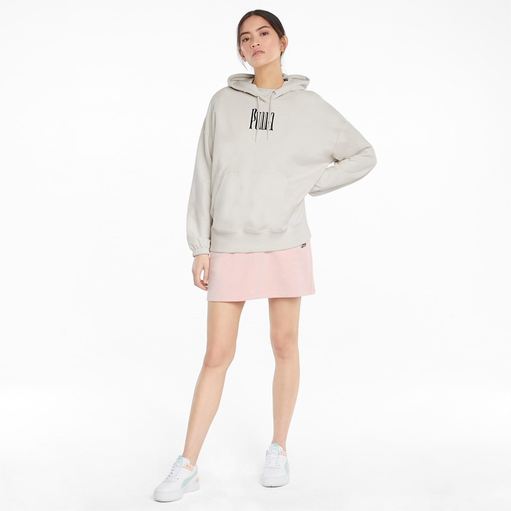 Sweat À Capuche Puma Downtown Graphic Femme Ivory Glow | 6502734-DM