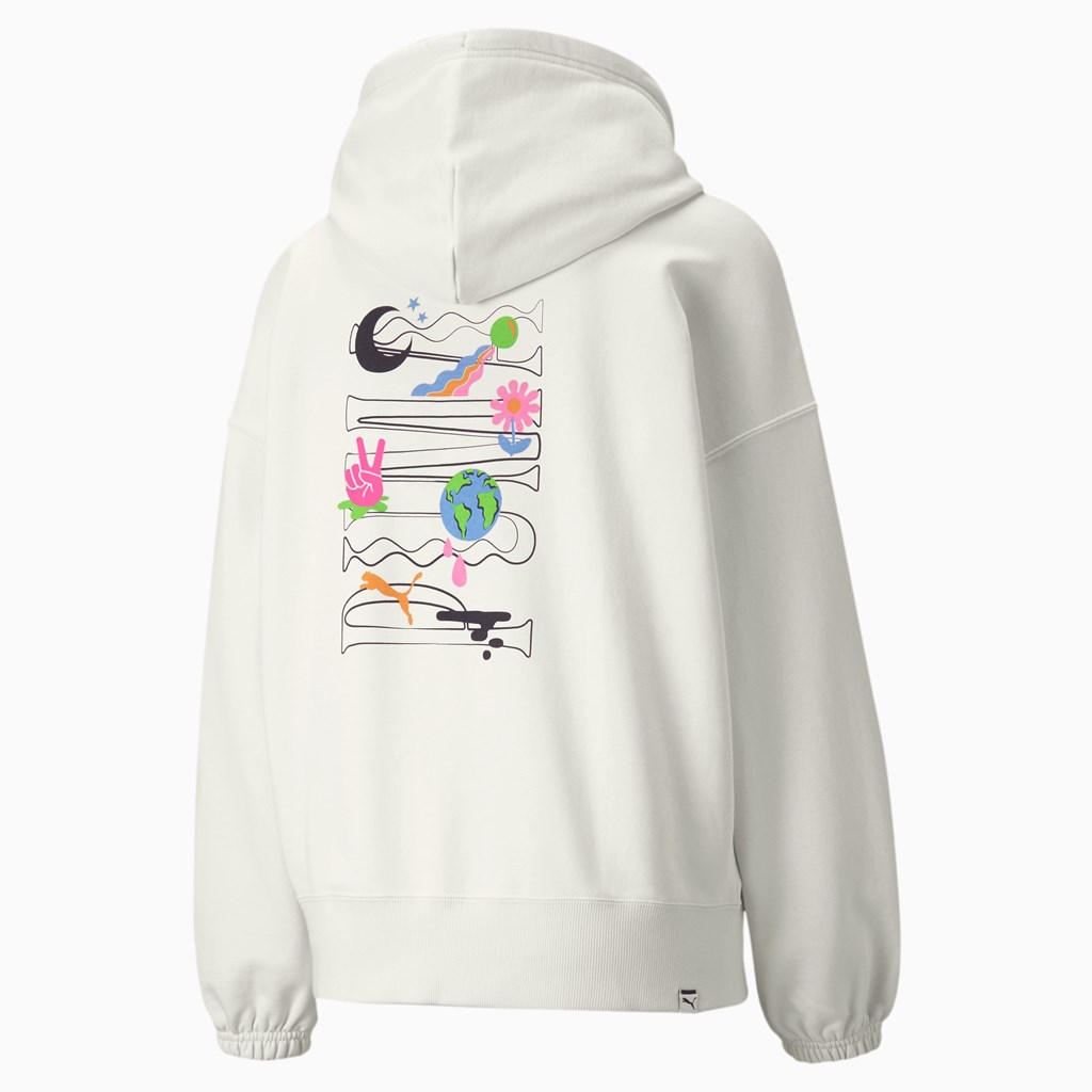 Sweat À Capuche Puma Downtown Graphic Femme Ivory Glow | 6502734-DM