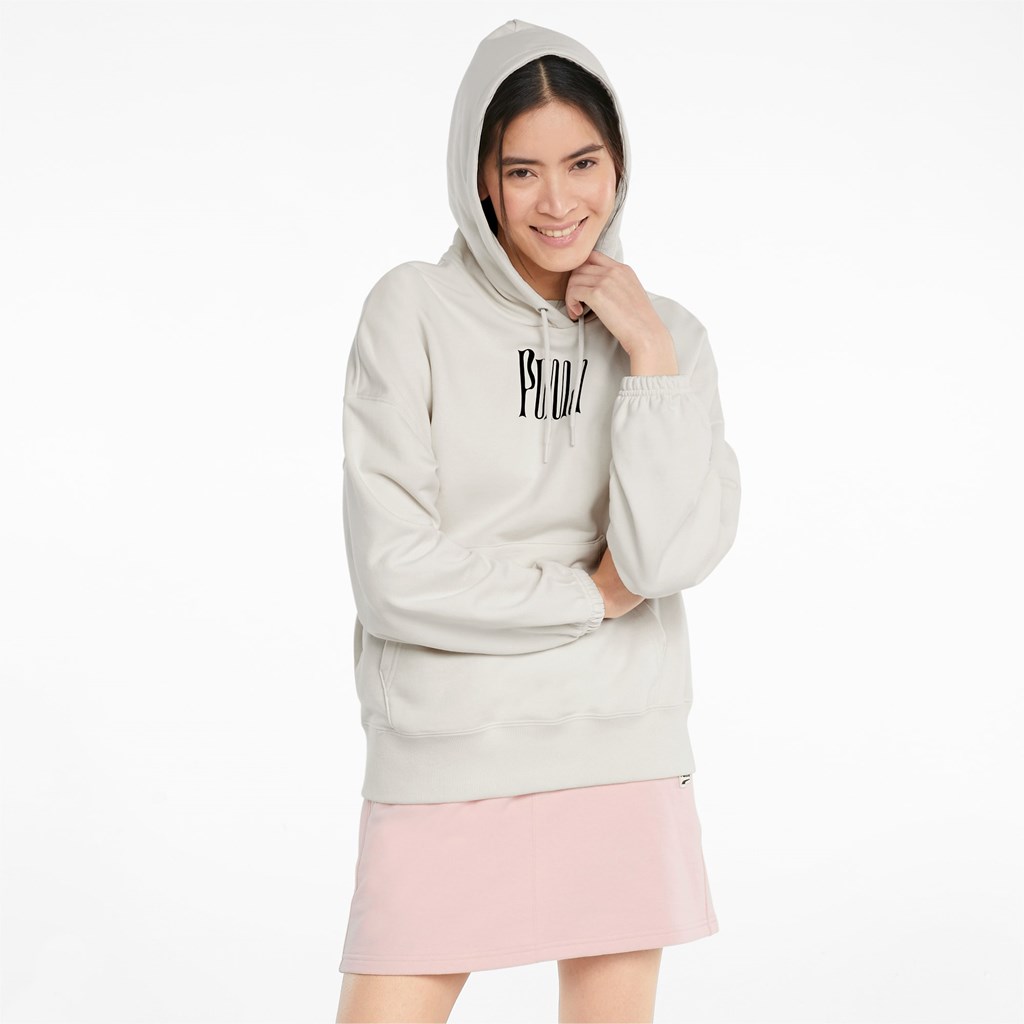 Sweat À Capuche Puma Downtown Graphic Femme Ivory Glow | 6502734-DM