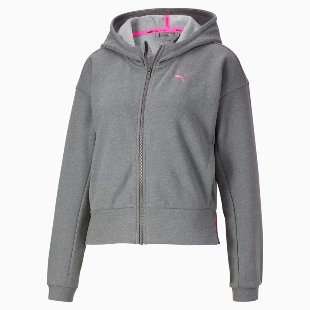 Sweat À Capuche Puma PUMA x BARBELLS FOR BOOBS Zip Front Course Femme Medium Gray Heather | 4685273-XW