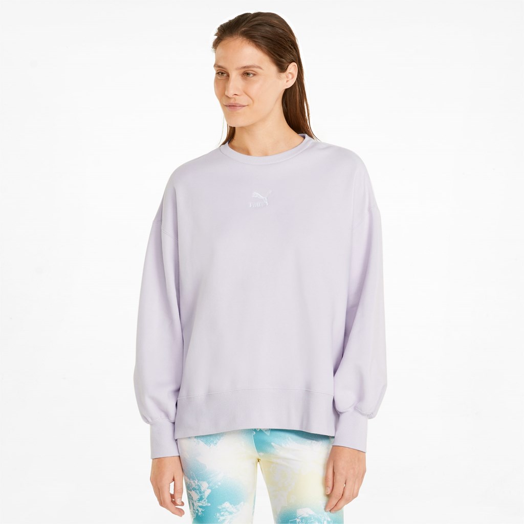 Sweatshirt Puma Classics Oversized Crew Femme Lavande | NCVY42568