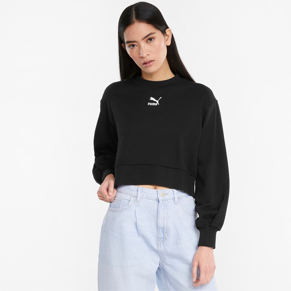 Sweatshirt Puma Classics Puff Sleeve Crew Neck Femme Noir | IQPK13045