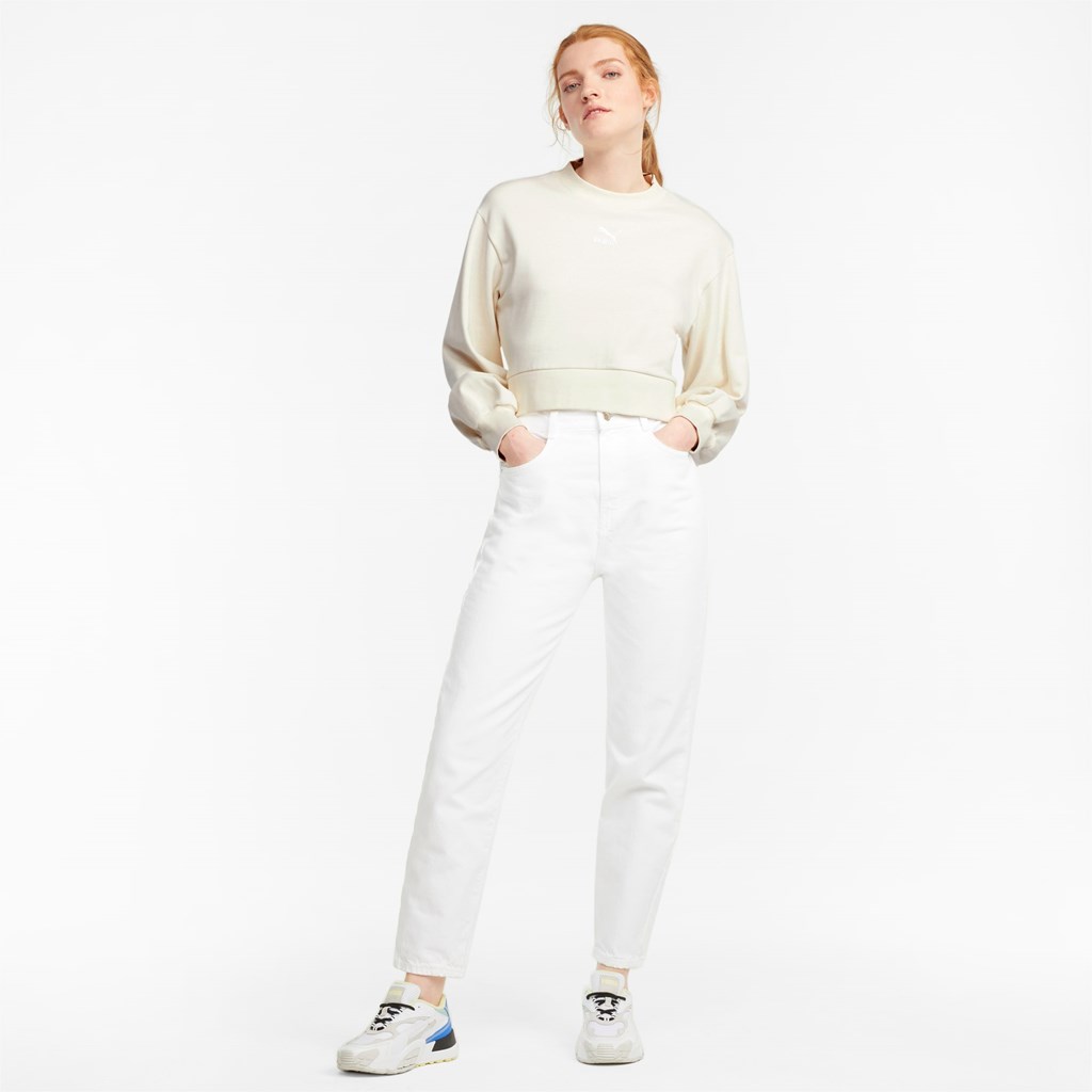 Sweatshirt Puma Classics Puff Sleeve Crew Neck Femme Ivory Glow | NGOM17403