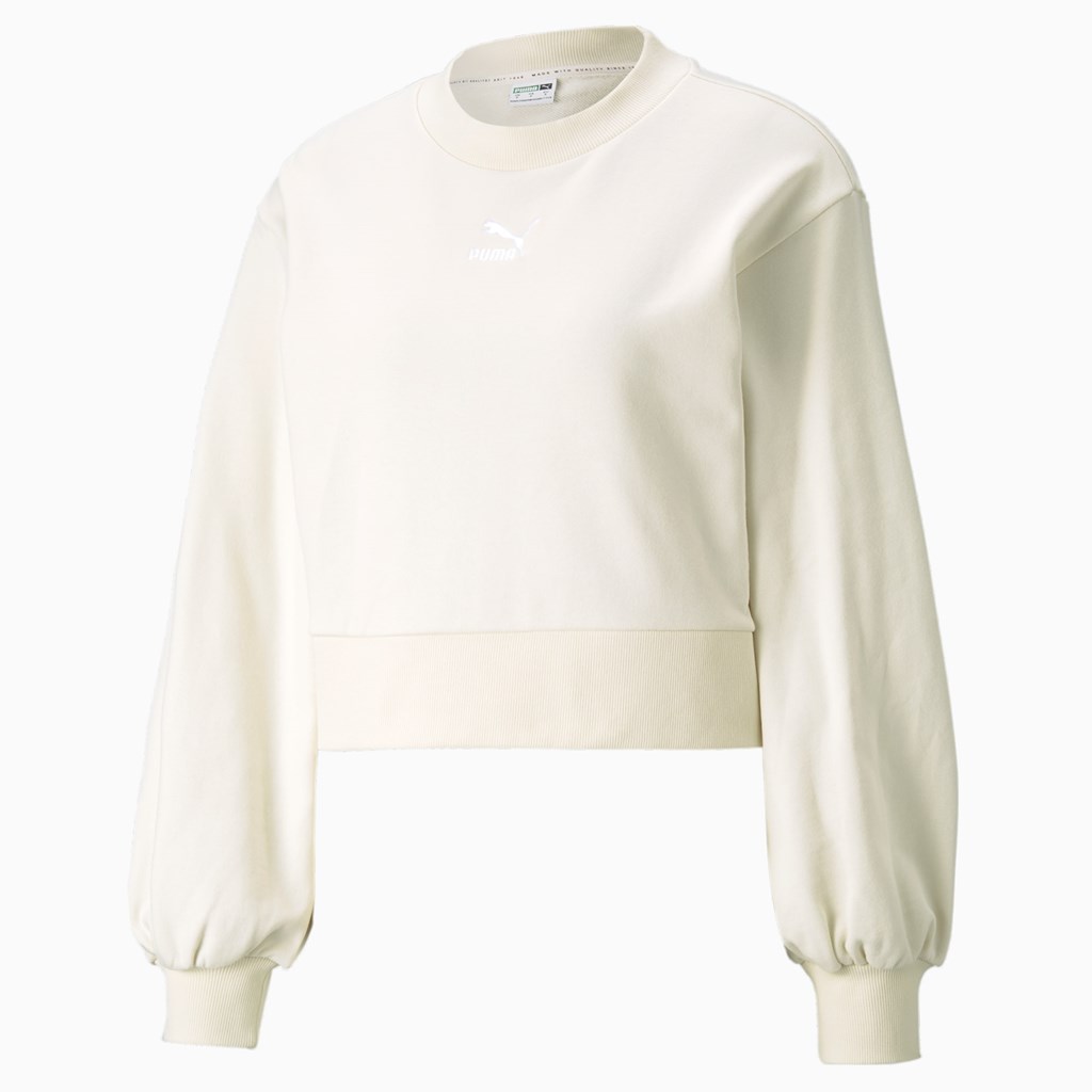 Sweatshirt Puma Classics Puff Sleeve Crew Neck Femme Ivory Glow | NGOM17403