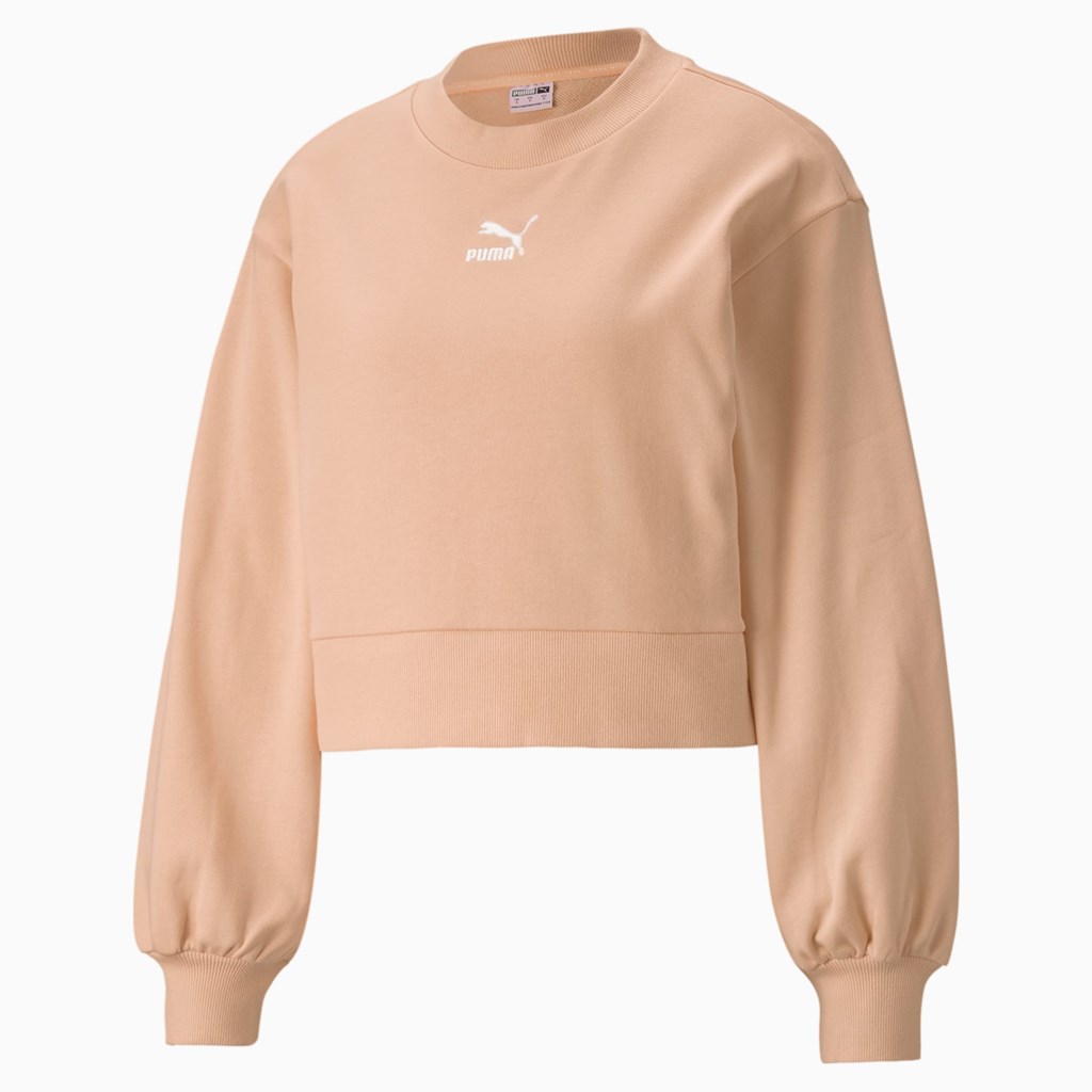 Sweatshirt Puma Classics Puff Sleeve Crew Neck Femme Peach Parfait | OEJD92367