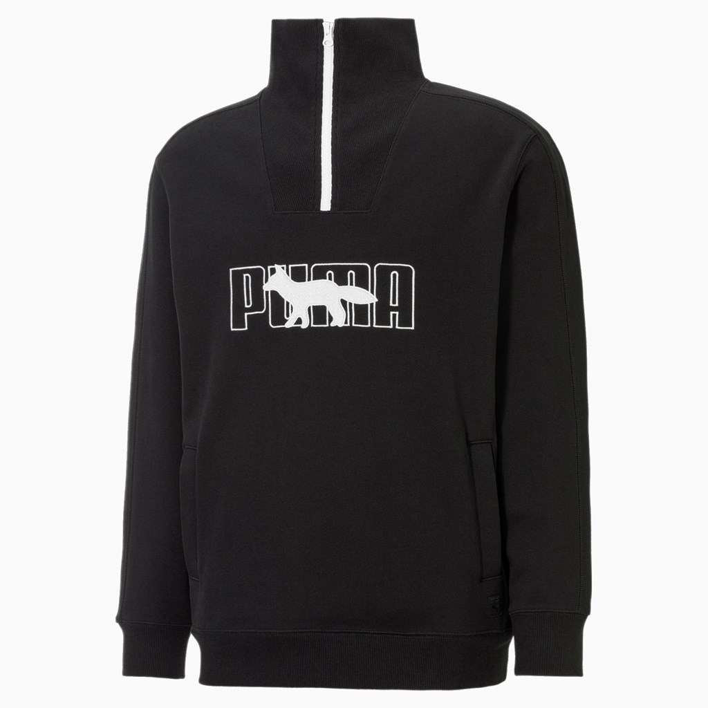 Sweatshirt Puma PUMA x MAISON KITSUNE Half-Zip Femme Noir | 8195403-WH