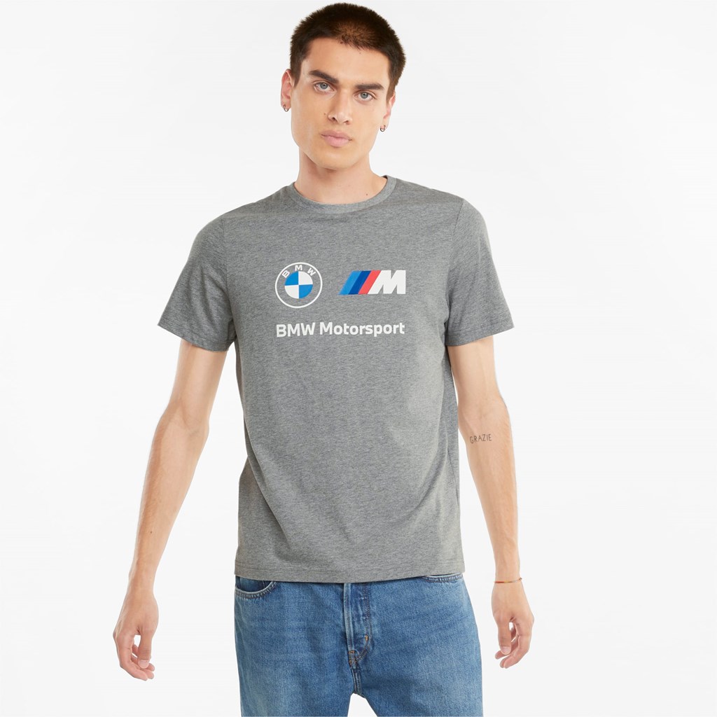 T Shirt Running Puma BMW M Motorsport Essentials Logo Homme Medium Gray Heather | 0895764-ZQ