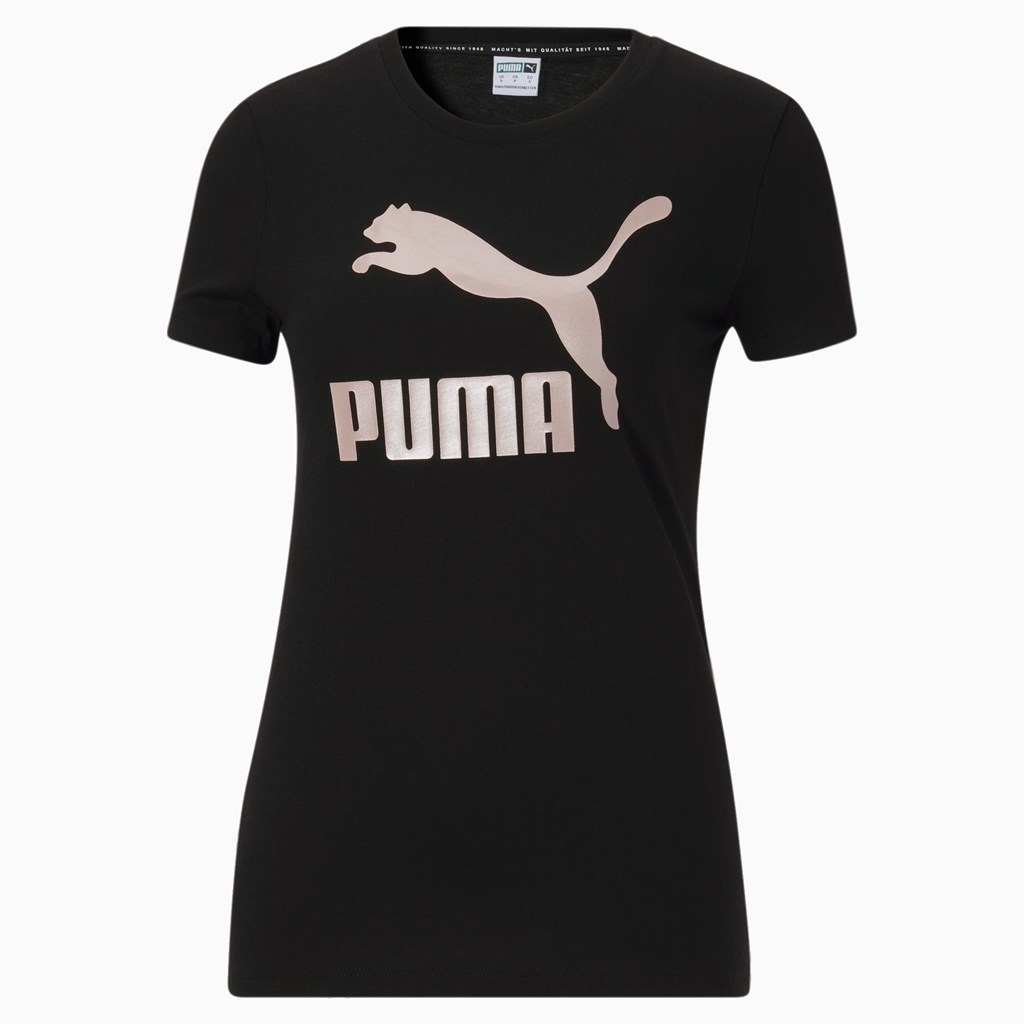 T Shirt Running Puma Classics Logo Femme Noir Rose Doré | 3521698-GW