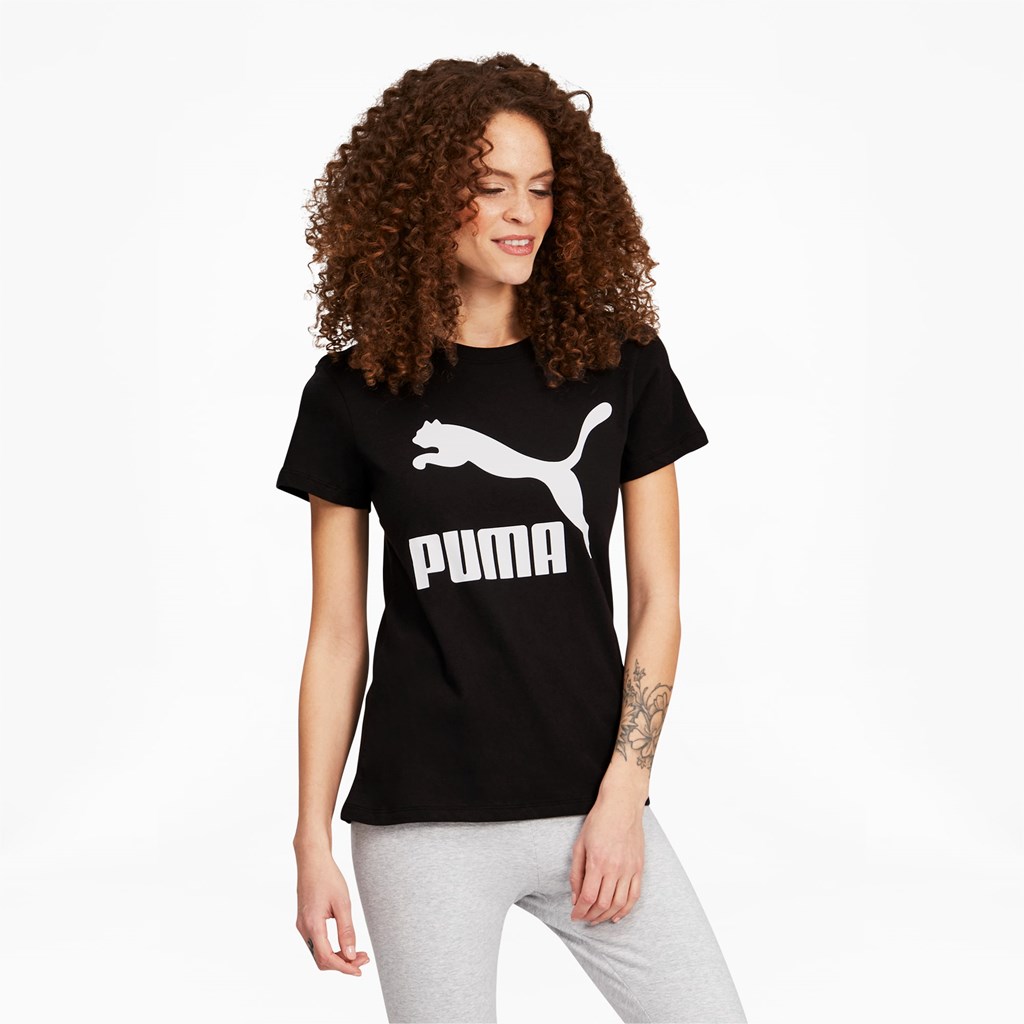 T Shirt Running Puma Classics Logo Femme Noir | 4129058-PN