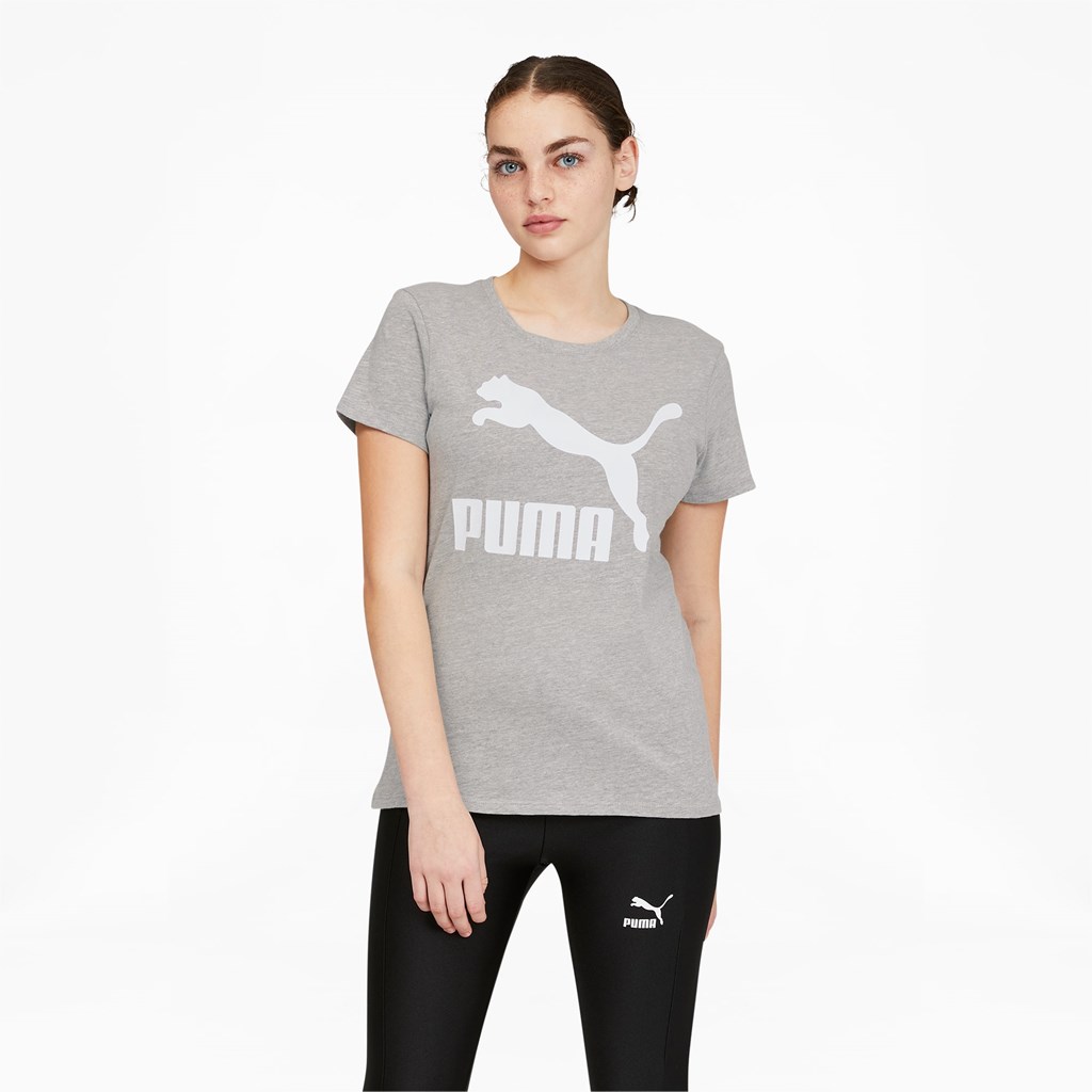 T Shirt Running Puma Classics Logo Femme Noir Blanche | 8196245-BP