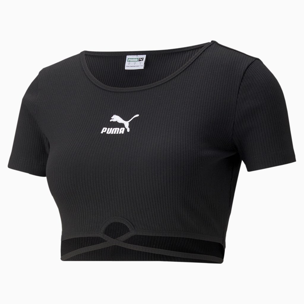 T Shirt Running Puma Classics Ribbed Femme Noir | 7382691-JT