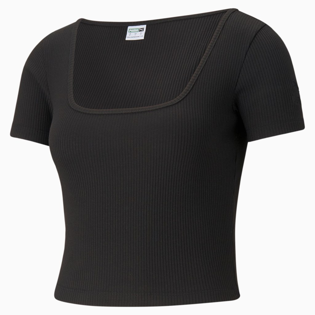 T Shirt Running Puma Classics Ribbed Fitted Femme Noir | 7908532-SW