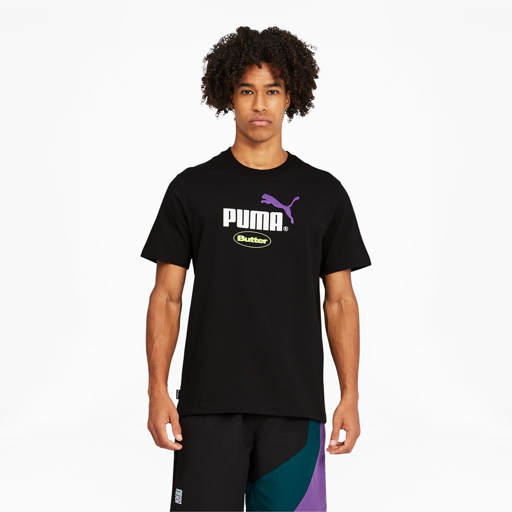 T Shirt Running Puma PUMA x BUTTER GOODS Graphic Homme Noir Vert | 2518637-FU