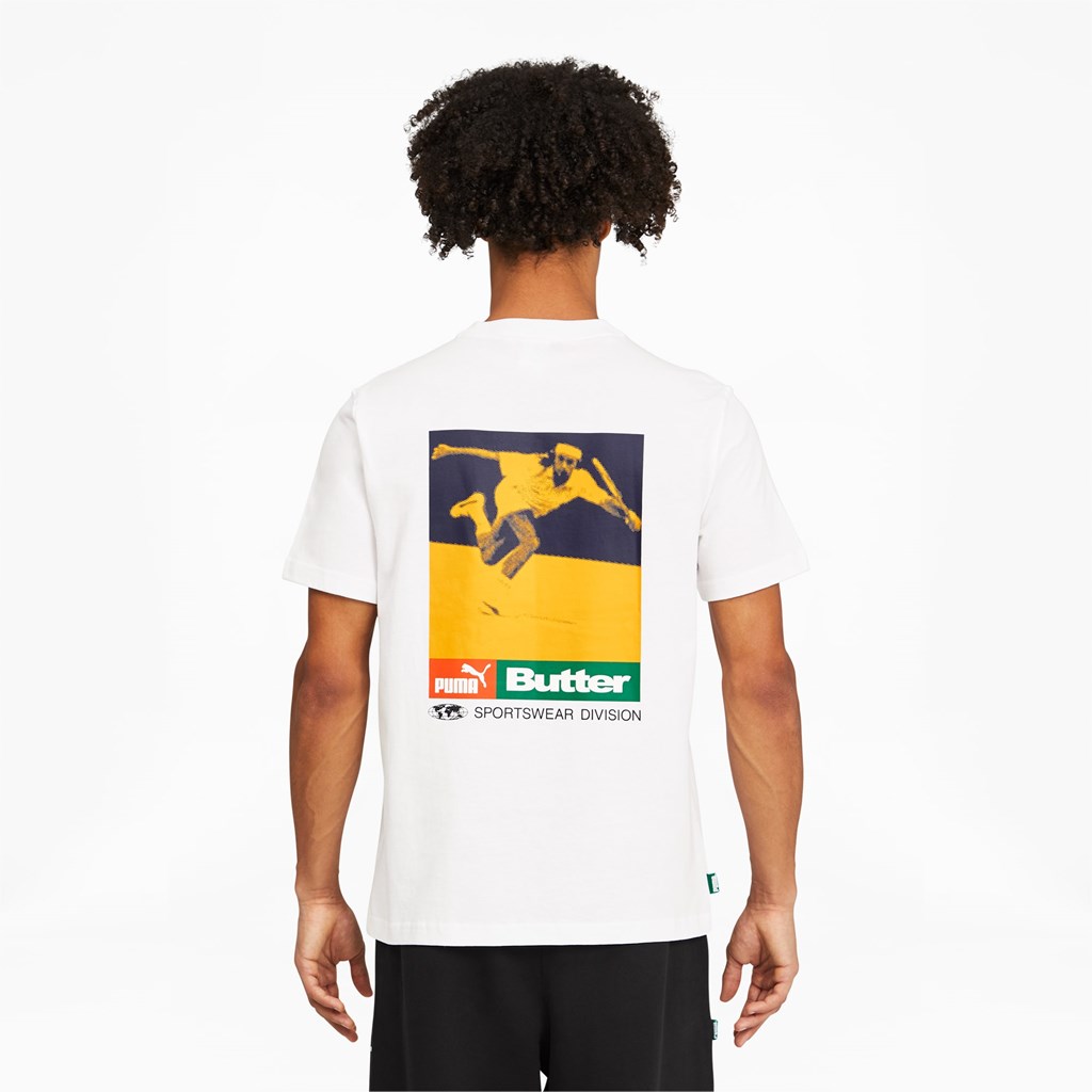 T Shirt Running Puma PUMA x BUTTER GOODS Graphic Tee Homme Blanche | 9864573-VQ