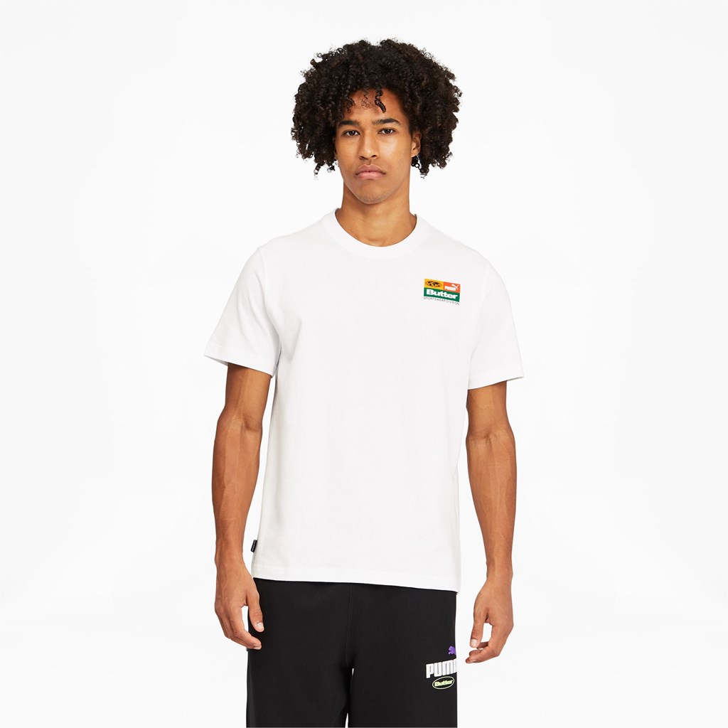 T Shirt Running Puma PUMA x BUTTER GOODS Graphic Tee Homme Blanche | 9864573-VQ