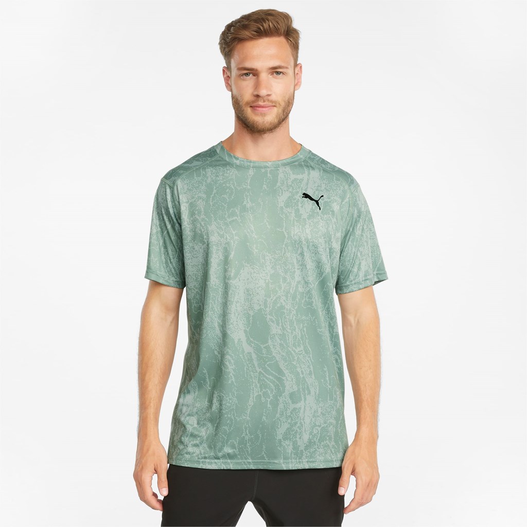 T Shirt Running Puma Printed Corta Sleeve Course Homme Jadeite / AOP | 1970536-TU