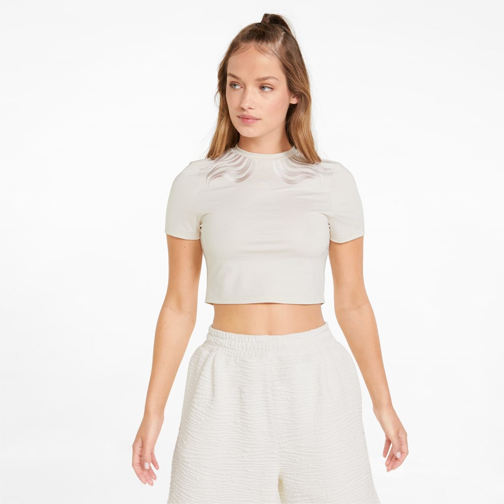 T Shirt Running Puma Snow Tiger Cropped Tight Femme Blanche | 7839062-FN