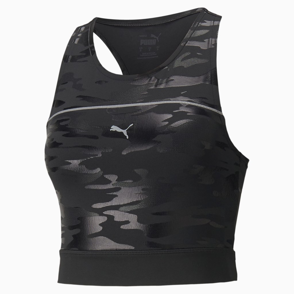 Tank Tops Puma High Shine Cropped Course Femme Noir | 6745219-YZ