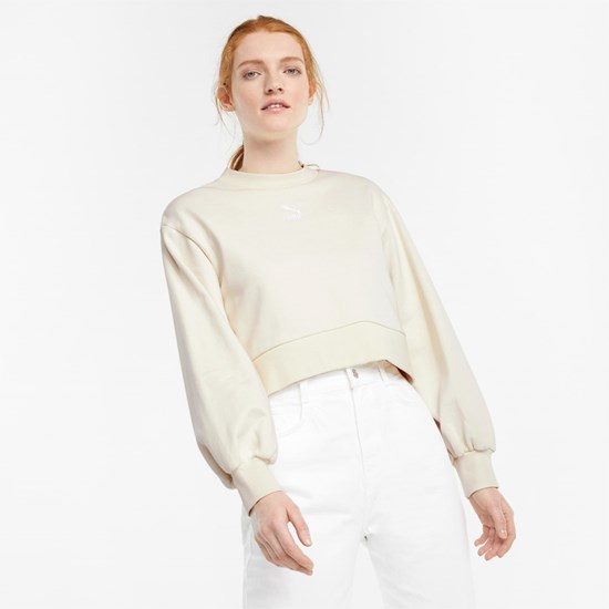 Sweatshirt Puma Classics Puff Sleeve Crew Neck Femme Ivory Glow | NGOM17403