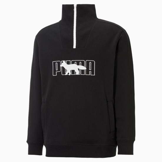 Sweatshirt Puma PUMA x MAISON KITSUNE Half-Zip Homme Noir | QYWI69315